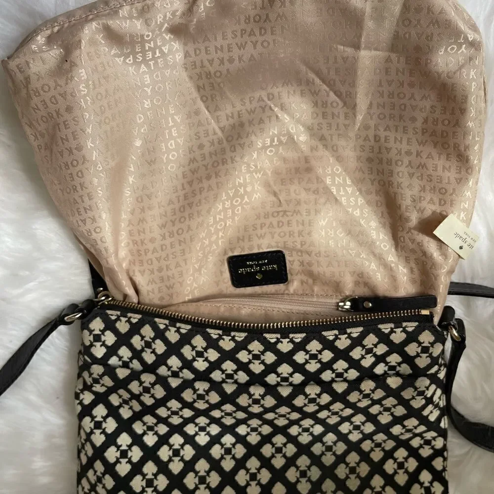 Kate Spade black &off white custom Kate spade logo printed fabric crossbody bag